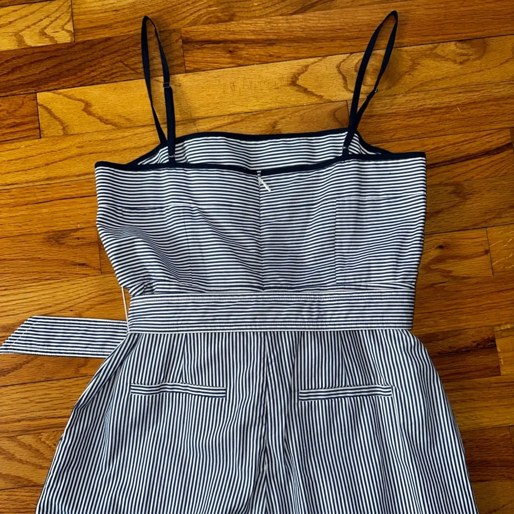 J.‎ CREW Striped Cotton Cropped Jumpsuit Tie Waist Belted Navy Blue White size 2